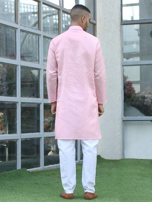 Cotton blend woven self desing pink kurta 3