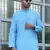 Cotton blend woven self desing sky blue kurta