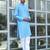 Cotton blend woven self desing sky blue kurta