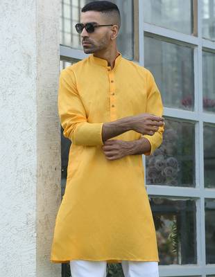 cotton blend woven yellow kurta 1