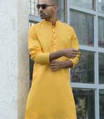 cotton blend woven yellow kurta