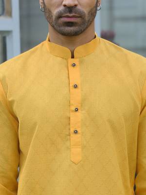 cotton blend woven yellow kurta 2
