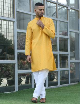 cotton blend woven yellow kurta 4