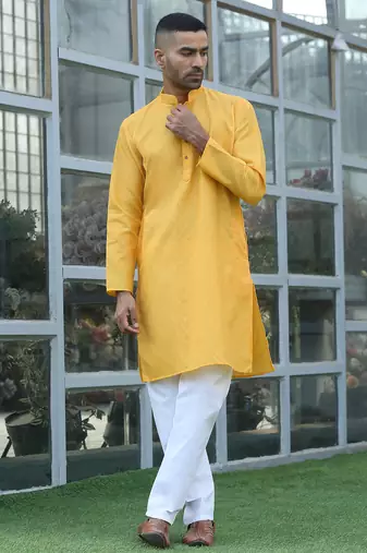 cotton blend woven yellow kurta