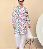 Men cotton Multicolor and white geometric printed kurta