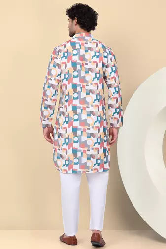 Men cotton Multicolor and white geometric printed kurta