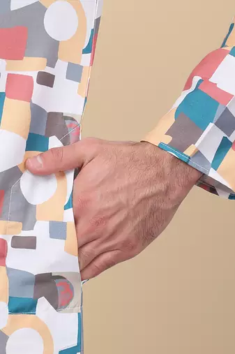 Men cotton Multicolor and white geometric printed kurta