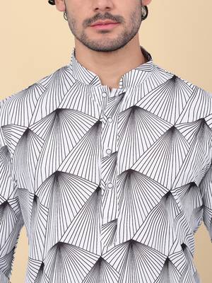 Men cotton white and black geometric printed kurta 2