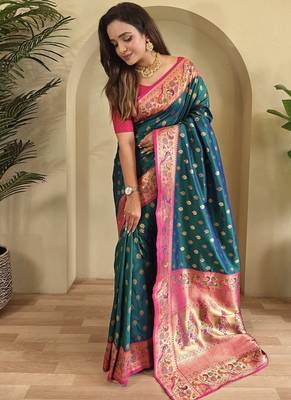 Teal Green Paithani silk blend Sarees  1