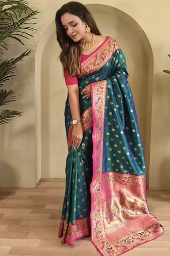 Teal Green Paithani silk blend Sarees 