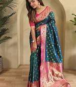 Teal Green Paithani silk blend Sarees 