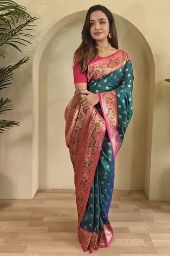 Teal Green Paithani silk blend Sarees 