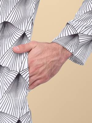Men cotton white and black geometric printed kurta 4