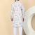 Men linen white floral printed kurta