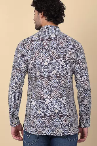 Men cotton blue ethnic motifs short kurta