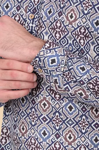 Men cotton blue ethnic motifs short kurta