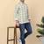 Men cotton green geometric printed short kurta
