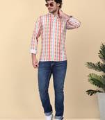 Men cotton orange ethnic motifs short kurta