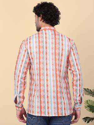 Men cotton orange ethnic motifs short kurta 3