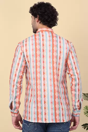 Men cotton orange ethnic motifs short kurta