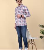 Men cotton purple floral printed short kurta