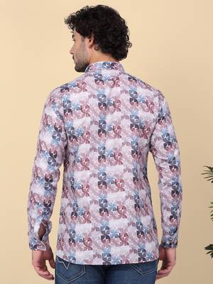 Men cotton purple floral printed short kurta 3