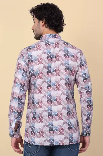 Men cotton purple floral printed short kurta