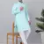 Men aqua blue linen solid kurta