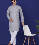 Men grey linen solid kurta