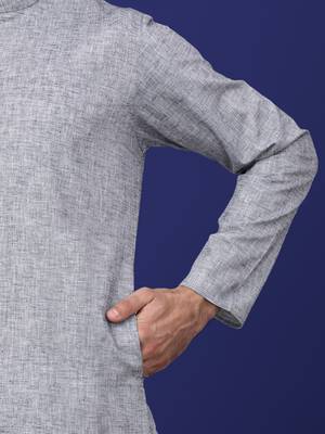 Men grey linen solid kurta 5