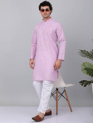 Men purple linen solid kurta 1