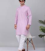 Men purple linen solid kurta