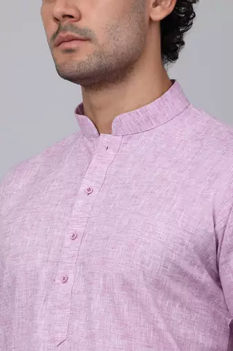 Men purple linen solid kurta
