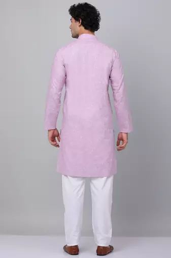 Men purple linen solid kurta