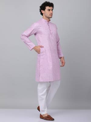 Men purple linen solid kurta 5