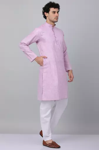 Men purple linen solid kurta