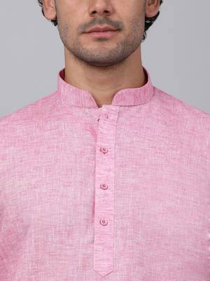 Men pink linen solid kurta 2