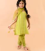 Green Georgette Kurtas Set with Gotta Work - Festive Wear for Girls