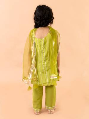 Green Georgette Kurtas Set with Gotta Work - Festive Wear for Girls 2