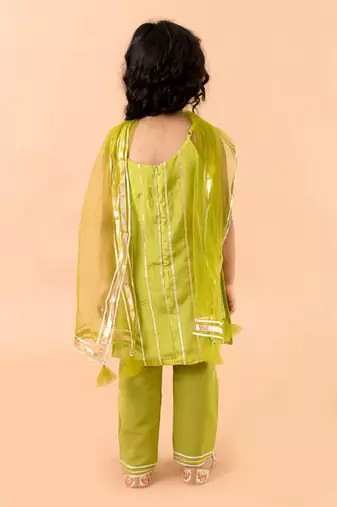 Green Georgette Kurtas Set with Gotta Work - Festive Wear for Girls