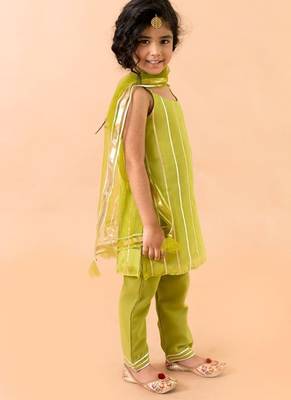 Green Georgette Kurtas Set with Gotta Work - Festive Wear for Girls 3