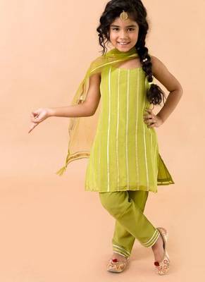 Green Georgette Kurtas Set with Gotta Work - Festive Wear for Girls 4