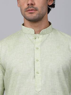 Men green linen solid kurta 2