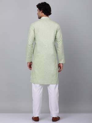 Men green linen solid kurta 3