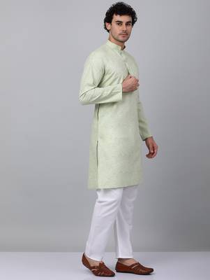 Men green linen solid kurta 5