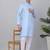 Men sky blue linen solid kurta