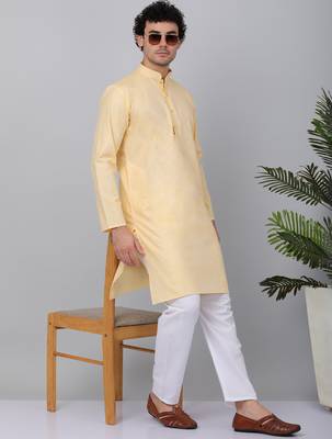 Men yellow linen solid kurta 1