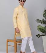 Men yellow linen solid kurta