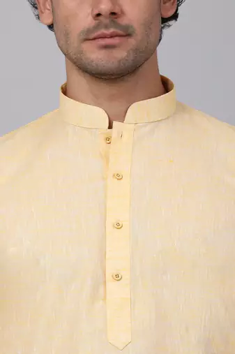 Men yellow linen solid kurta