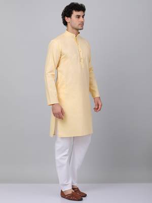 Men yellow linen solid kurta 5